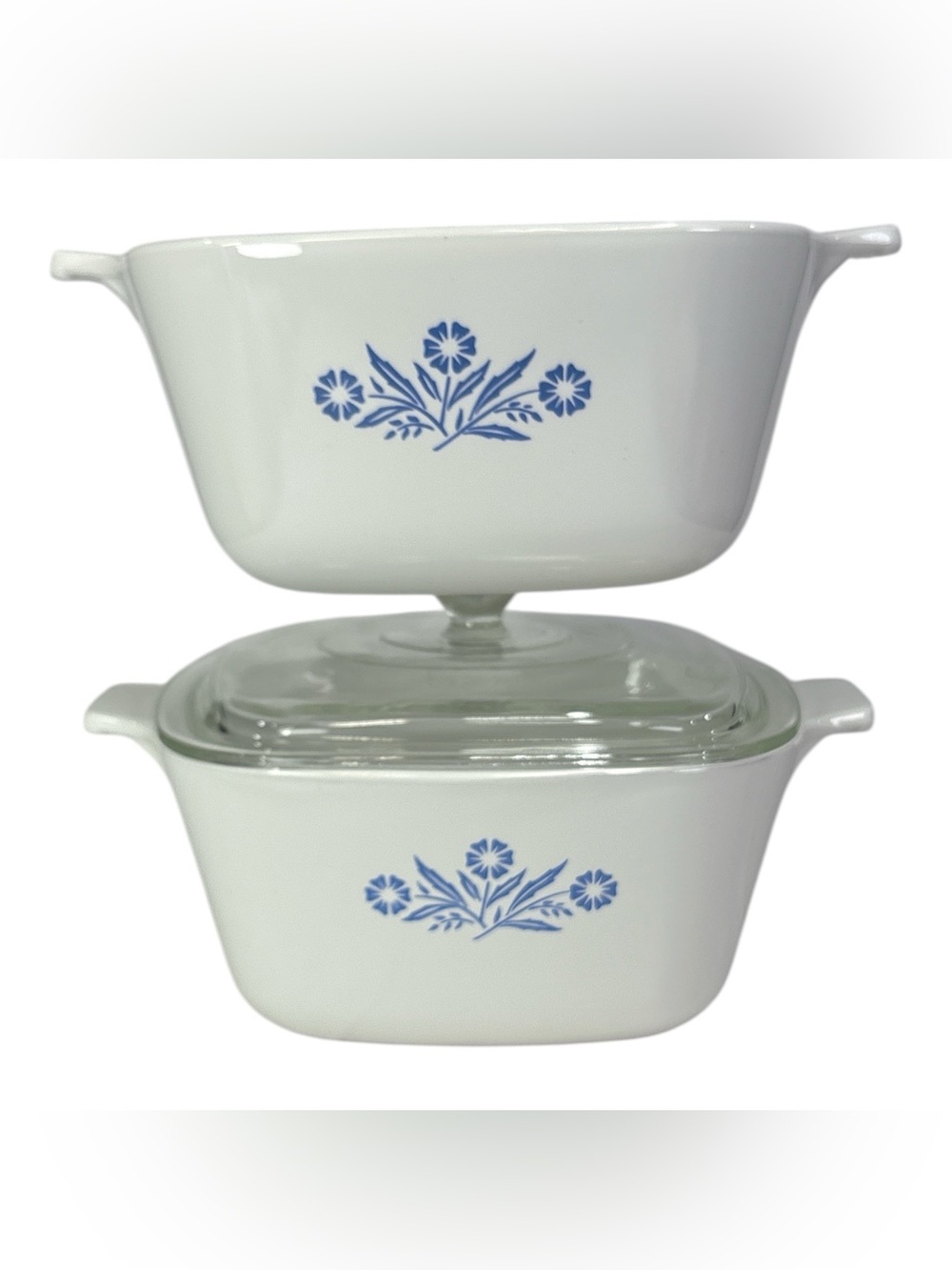 2 Vintage Corning Ware Blue Cornflower P-1 3/4-B 1.75 Qt Casserole Dish w/ 1 Lid